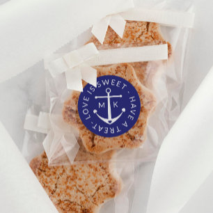Cute Anchor Love is Sweet Navy Blue Weddenschap Fa Ronde Sticker