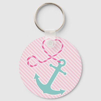 Cute Anchor met Heart Rope - Roze en Aqua Sleutelhanger