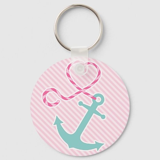 Cute Anchor met Heart Rope - Roze en Aqua Sleutelhanger (Voorkant)