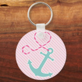 Cute Anchor met Heart Rope - Roze en Aqua Sleutelhanger (Voorkant)
