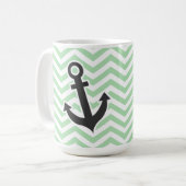 Cute Anchor op Retro Celadon Chevron; zigzag Koffiemok (Voorkant links)
