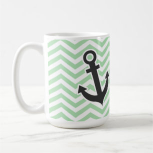 Cute Anchor op Retro Celadon Chevron; zigzag Koffiemok