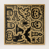 Cute ancient hieroglyph pumpkin and bat Halloween Legpuzzel (Horizontaal)