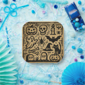 Cute ancient hieroglyph pumpkin and bat Halloween Papieren Bordje (Feest)