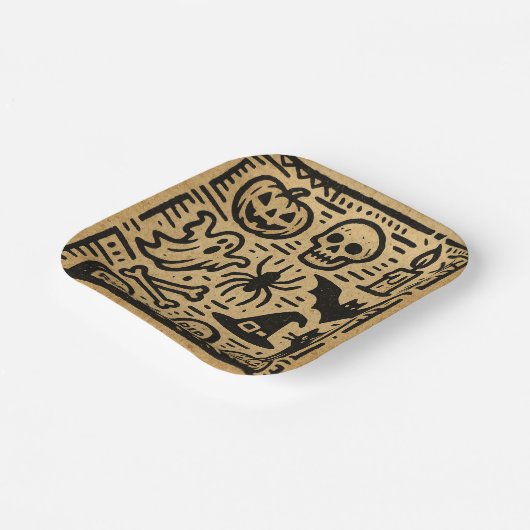 Cute ancient hieroglyph pumpkin and bat Halloween Papieren Bordje (Gebogen)