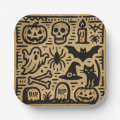 Cute ancient hieroglyph pumpkin and bat Halloween Papieren Bordje (Voorkant)