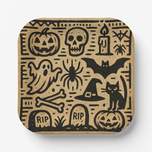 Cute ancient hieroglyph pumpkin and bat Halloween Papieren Bordje (Voorkant)