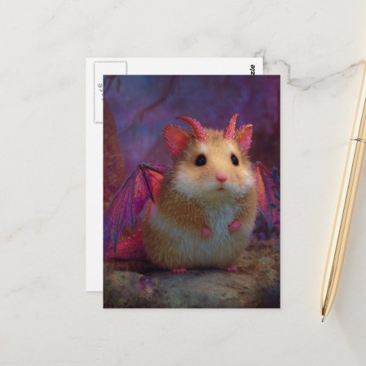 Cute and Adorable Sweet Hamster Dragon with Horns Briefkaart (Voorkant / Achterkant in situ)
