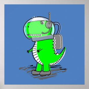 Cute and Angry Astronaut T-Rex Dinosaur Poster