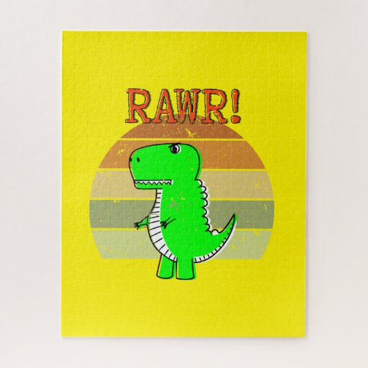 Cute and Angry Cartoon T-Rex Dinosaur Sunset Legpuzzel (Verticaal)