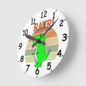 Cute and Angry Cartoon T-Rex Dinosaur Sunset Ronde Klok (Hoek)