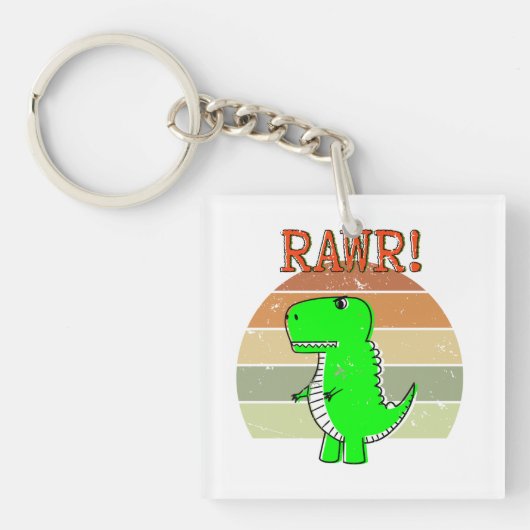Cute and Angry Cartoon T-Rex Dinosaur Sunset Sleutelhanger (voorkant)
