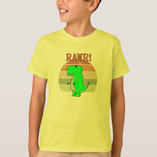 Cute and Angry Cartoon T-Rex Dinosaur Sunset T-shirt (Voorkant)