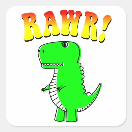 Cute and Angry T-Rex RAWR Groovy Text Vierkante Sticker (Voorkant)