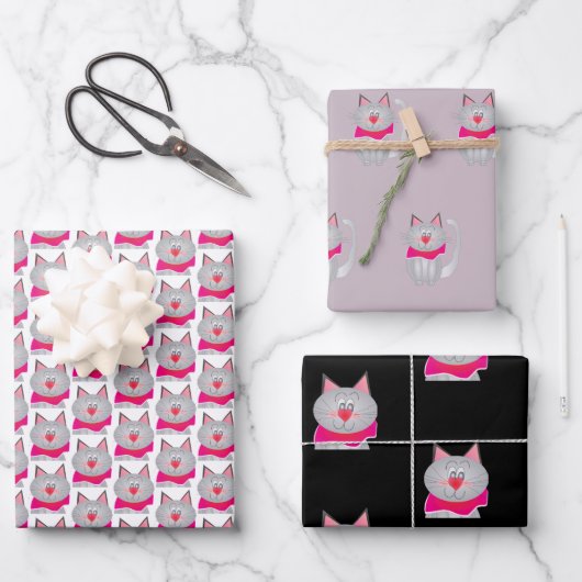 Cute and Artsy Kitty Cat Designer Inpakpapier Vel (Voorkant)
