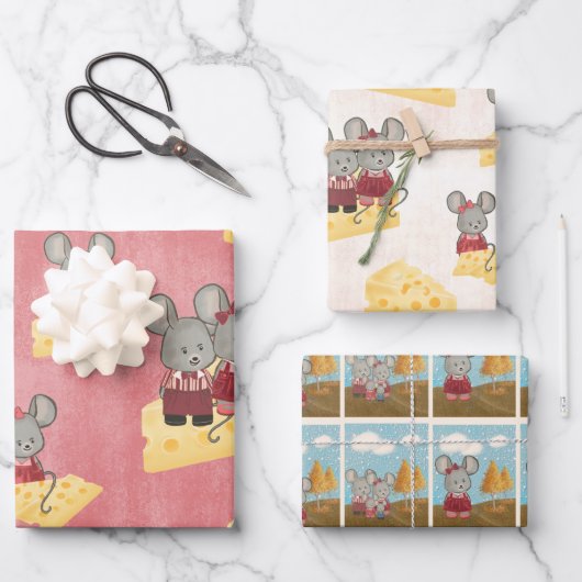 Cute and Cheesy Mouse Family Inpakpapier Vel (Voorkant)