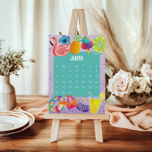 Cute and Colorful 2026 Calendar Page - June Bedankkaart
