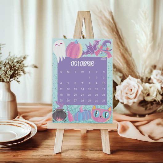 Cute and Colorful 2026 Calendar Page - October Bedankkaart