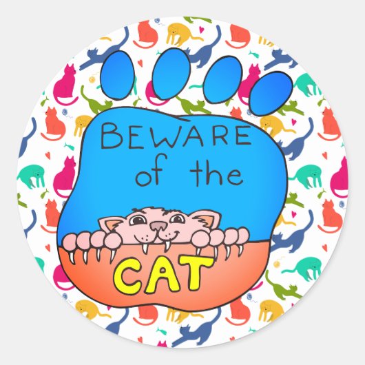 Cute and Colorful Beware of the Cat Stickers (Voorkant)