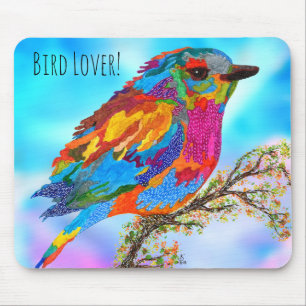 Cute and Colorful Bird op een Branch Mousepad Muismat