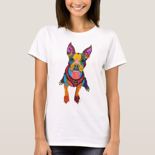 Cute and Colorful Boston Terrier T-Shirt (Voorkant)