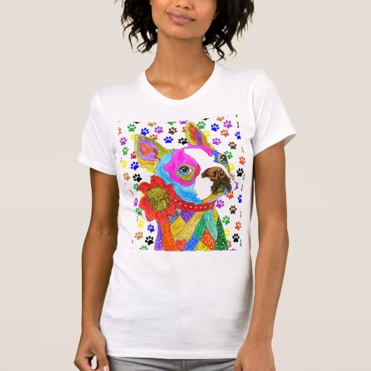 Cute and Colorful Boston Terrier T-Shirt (Voorkant)