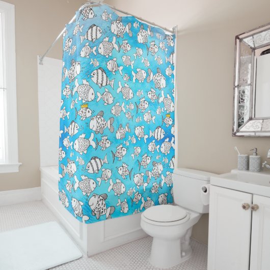 Cute and Colorful Cartoon Fish Shower Curtain Douchegordijn (In situ)