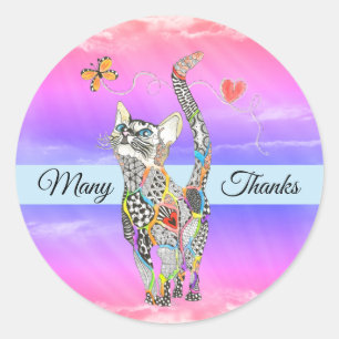 Cute and Colorful Cat Dank je wel Stickers