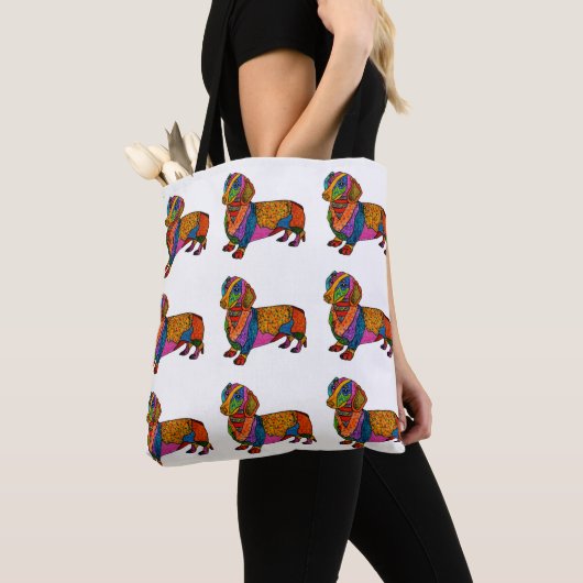 Cute and Colorful Dachshund Canvas tas (Dichtbij)