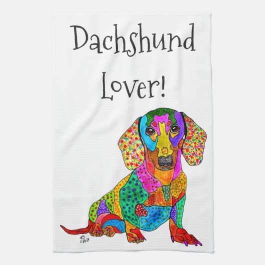 Cute and Colorful Dachshund Kitchen Towel Theedoek (Verticaal)