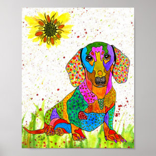 Cute and Colorful Dachshund Poster - 8 x 10 inch