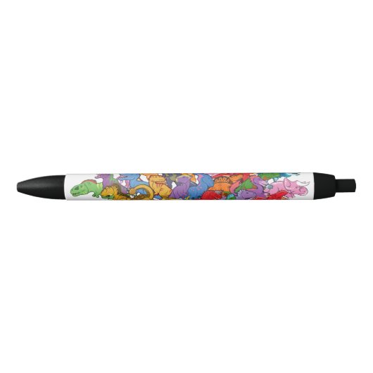 Cute and Colorful Dinosaurs Zwarte Inkt Pen (Voorkant)
