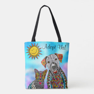 Cute and Colorful Dog and Cat Canvas tas