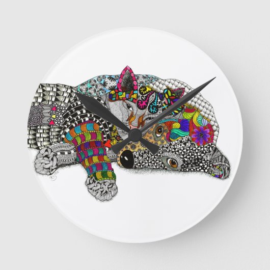 Cute and Colorful Dog and Cat Clock Ronde Klok (Voorkant)