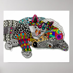 Cute and Colorful Dog and Cat Poster 14"x11"