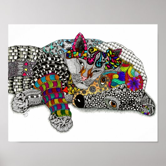 Cute and Colorful Dog and Cat Poster 14"x11" (Voorkant)