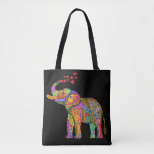 Cute and Colorful Elephant Canvas tas