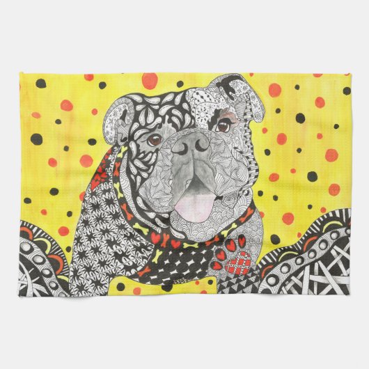 Cute and Colorful English Bulldog Kitchen Towel Theedoek (Horizontaal)