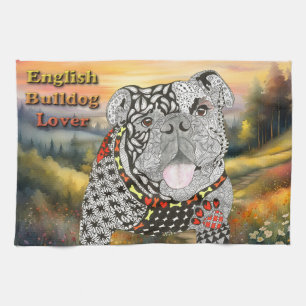 Cute and Colorful English Bulldog Kitchen Towel Theedoek