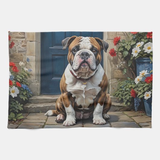 Cute and Colorful English Bulldog Theedoek (Horizontaal)