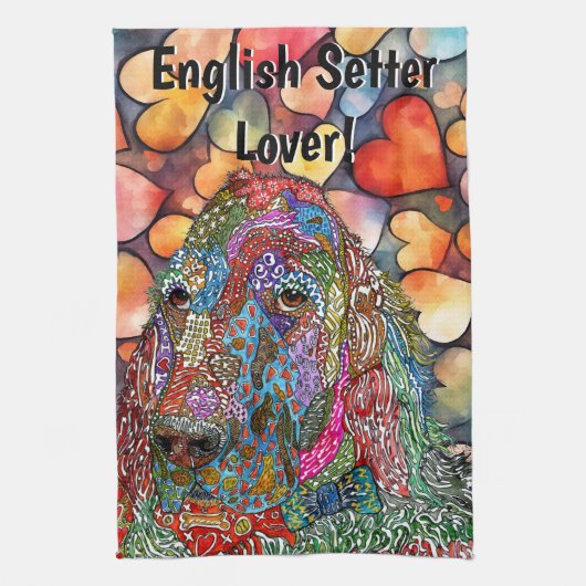 Cute and Colorful English Setter Kitchen Towel Theedoek (Verticaal)