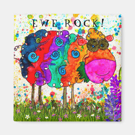 Cute and Colorful Ewe Rock Sheep Magnet