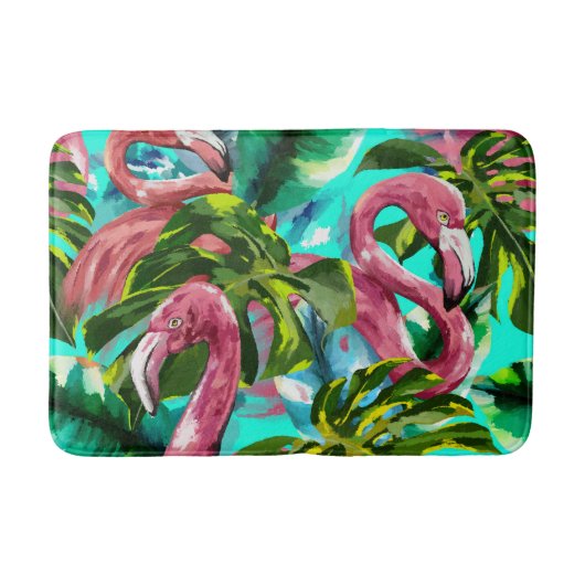 Cute and Colorful Flamingo Bath Mat (Voorkant)