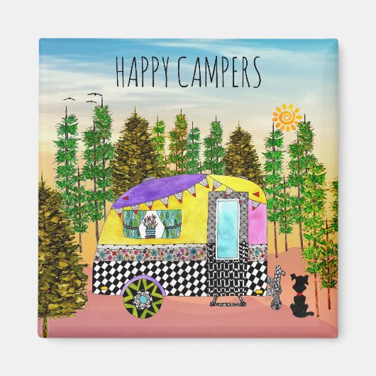 Cute and Colorful Happy Camper Magnet (Voorkant)