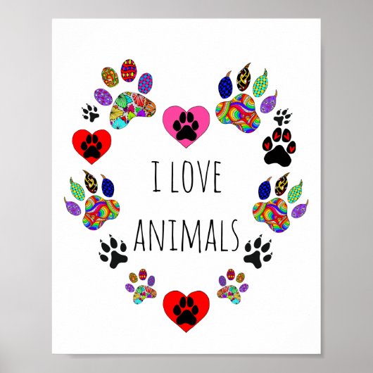 Cute and Colorful I Love Animals Poster 8X10" (Voorkant)