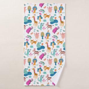 Cute and Colorful Jungle Animals Pattern Badhanddoek