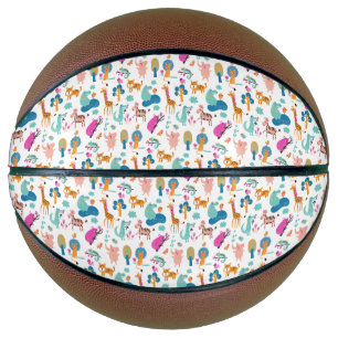 Cute and Colorful Jungle Animals Pattern Basketbal