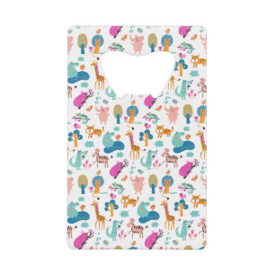 Cute and Colorful Jungle Animals Pattern Creditkaart Flessenopener