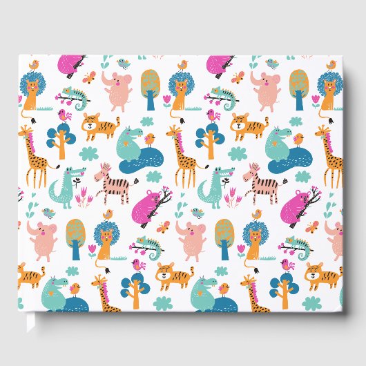 Cute and Colorful Jungle Animals Pattern Gastenboek (Voorkant)