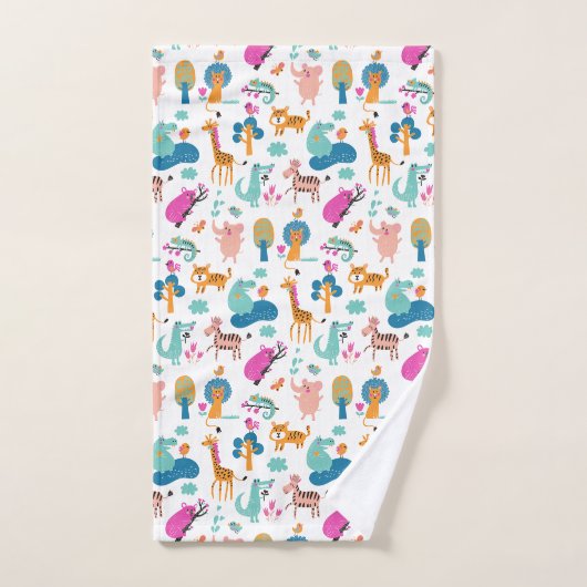 Cute and Colorful Jungle Animals Pattern Handdoek (Handdoek)